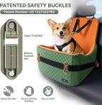 Dog Car Seat for Small/Medium Dogs Up to 35 lbs – Patented Safety System, 5" Memory Foam Pet Car Seat, Fully Detachable and Washable Cover, Front/Back Seat Travel Booster (Green & Orange)