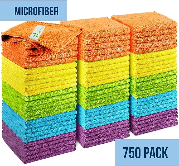 Microfiber Cleaning Cloth 11.5" x 11.5" 750 Pack - Edgeless Microfiber Towels for Cars, Cleaning Rags, Lint Free Car Microfiber Towel, Reusable Cleaning Cloths (Multicolor)