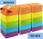 Microfiber Cleaning Cloth 11.5" x 11.5" 750 Pack - Edgeless Microfiber Towels for Cars, Cleaning Rags, Lint Free Car Microfiber Towel, Reusable Cleaning Cloths (Multicolor)