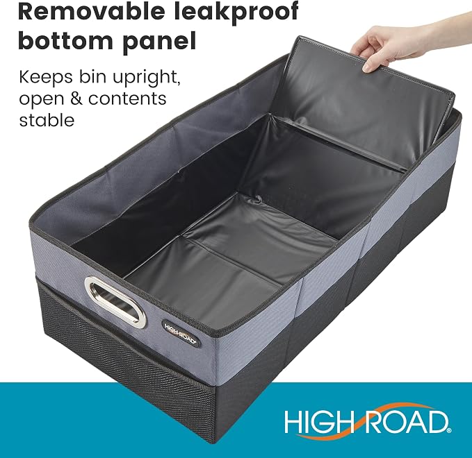 CargoCube Car Storage Bin - Leakproof Car Trunk Storage Organizer with Metal Handles and Front Mesh Pocket, 12x24 Inches - Single pack