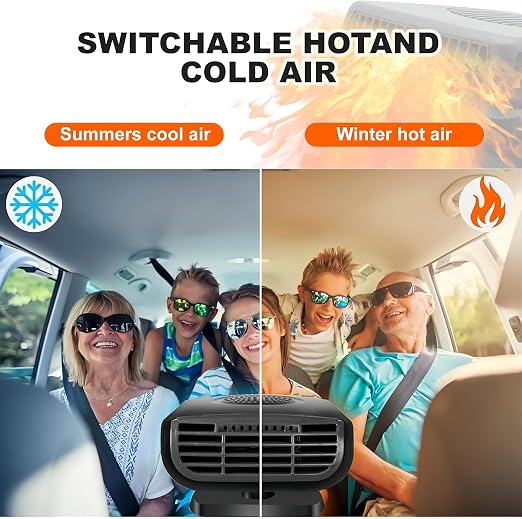 12v Car Heater, Portable Car Heater and Defroster That Plugs into Cigarette Lighter,Windshield Defogger,360°Rotary Defroster 2-in-1 Heater&Cooling Fan (Round)