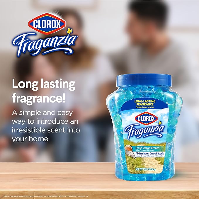 Fraganzia Crystal Beads Air Freshener, Long Lasting Room Deodorizer and Odor Eliminator Gel Beads to Freshen Home, Car, or Office, Fresh Ocean Breeze Scent, 12 Fl Oz