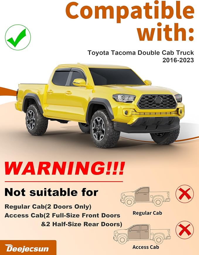 Extra-Thick Window Rain Guards Fit for Toyota Tacoma 2016-2023 Double Cab Tape-on Window Deflectors Rain Guards Full-Size Vent Visors Truck Vent Shades