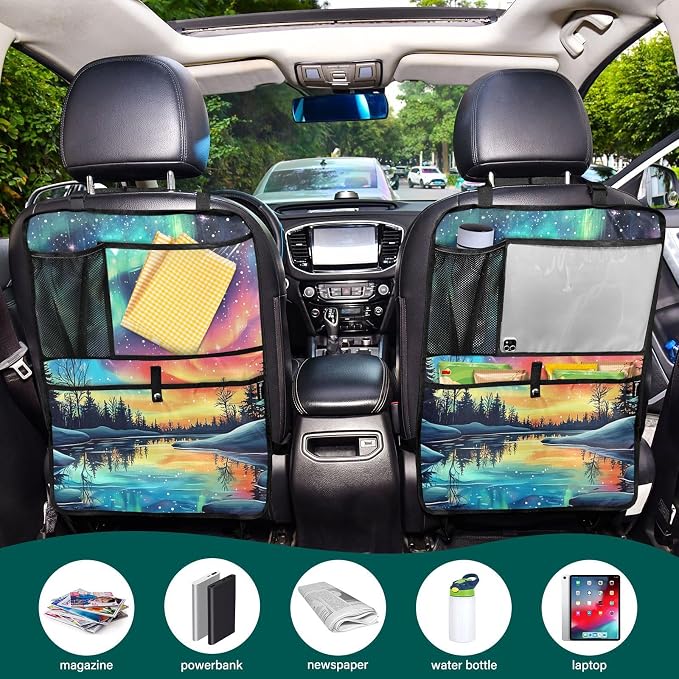 Car Seat Back Organizer Aurora Sky Forest 1 Pack Waterproof Kick Mats Backseat Protector From Dirt,Scratches