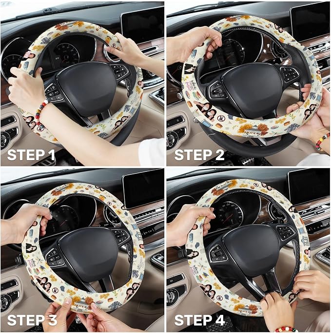 Mom Daughter Diaries Steering Wheel Cover, Non Slip Polyester Car Wheel Protector for Car SUV Truck, Universal 15 Inch