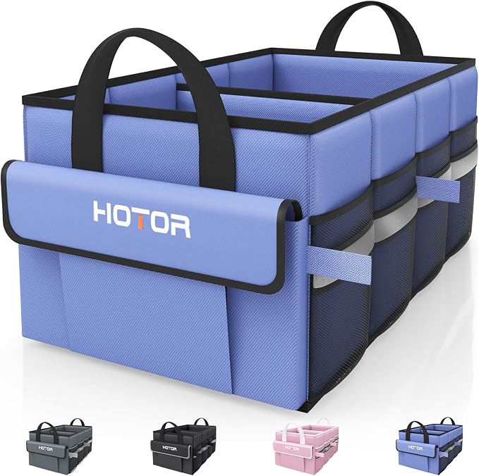 Trunk Organizer - Car Organizer with 5 Pockets, Trunk organizer for SUV, Sedan & Van, Car Organization with Sturdy Base Panel for Car Accessories, Blue, 2 Compartments, 21.3"×12.6"×10.6"