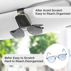 Sunglasses Holder for Car, Leather Magnetic Buckle Sun Visor Sunglass Clip, Ticket Card Storage Glasses Clip, Car Interior Accessories for Men and Women（2PCS Black-Beige）