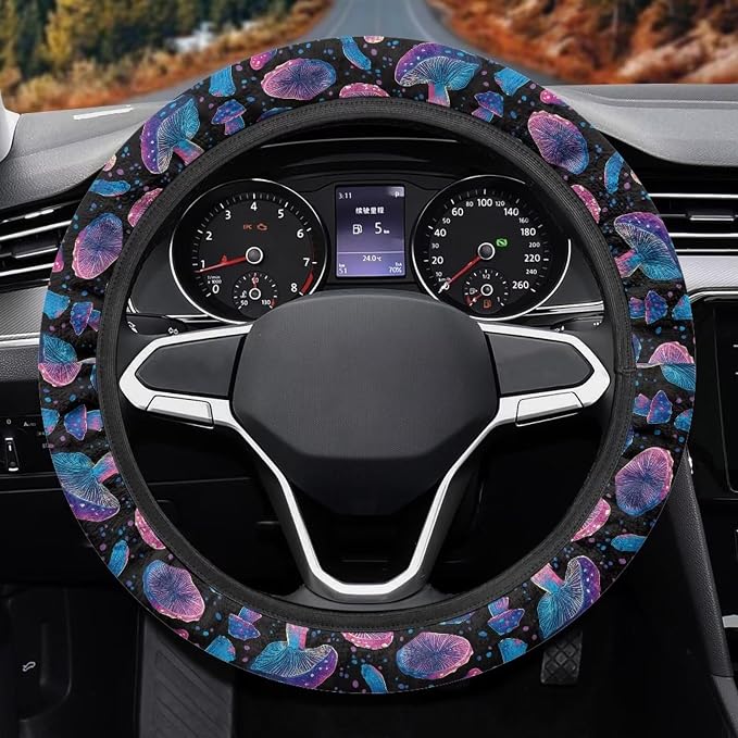 Car Steering Wheel Cover Sweat Absorption Safe Driving | Mushroom Print Car SUV Sedans Interior Accessories, Steering Wheel Protection Sweat Absorption