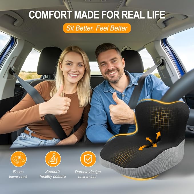 Car Seat Cushion with Lumbar Support Pillow, Car Back Support | L-Shaped Ergonomic Memory Foam Seat Cushion, Car Seat Cushions for Driving, Driver Cushion and Back Support for Car, B&G
