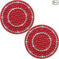 2PCS Bling Crystal Rhinestone Cup Coaster Insert, 2.75 inch Soft Silicone Anti-Slip Shockproof, Car Drink Holder Coaster, Universal Car Interior Accessories for Women (Red & White)