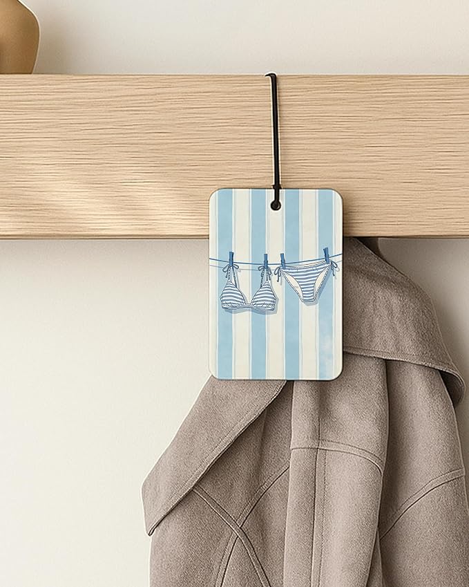 Blue Summer Beach Car Air Freshener 4 Pcs Coconut Scented, Coastal Bikini Palm Tree Car Accessories Mirror Decor for Women, Girly Beachy Hanging Air Freshener for Cars Closet Drawer Books