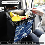 Car Trash Can Organizer Bin with Adjustable Strap for Back Front Seat Console Waterproof Leakproof Collapsible Portable 8.66 Inch Blue Ocean Waves