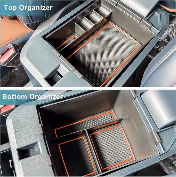 for 2022-2026 Ford Maverick Center Console Organizer Tray Accessories | 2022-2026 Maverick Armrest Trays Storage Box Coin Holder 2022-2025 2026 Maverick Truck Accessories, 2-Pack (Orange Trim)