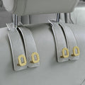 Car Headrest Hooks Universal Car Purse Hook Premium Leather and Alloy Twin Hook Car Seat Back Storage Hanger Hook for Purse Bags Cloth Drink Durable Holder Car Accessories (BH09-Grey-Gold)