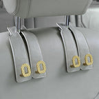 Car Headrest Hooks Universal Car Purse Hook Premium Leather and Alloy Twin Hook Car Seat Back Storage Hanger Hook for Purse Bags Cloth Drink Durable Holder Car Accessories (BH09-Grey-Gold)