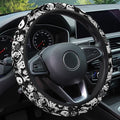 Black White Horror Steering Wheel Cover, Polyester Non-Slip Car Wheel Grip, Universal 15 Inch Auto Accessory