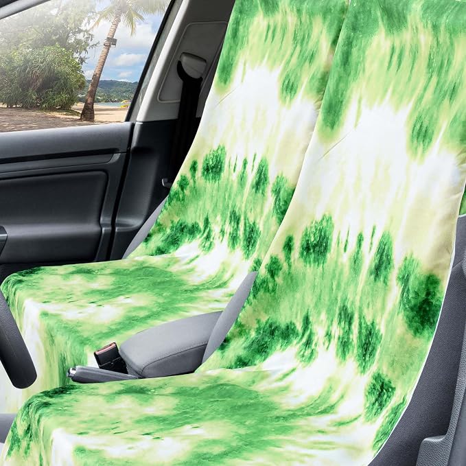 Car Seat Towel Covers with Storage Bag, 63 x 32 Inch Universal Non Slip Waterproof Sweat Protector for Car Truck, Gym Swimming Running, Machine Washable(2 Pack,Green Tie Dye)