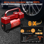 12V Heavy Duty Tire Inflator Metal Portable Air Compressor Pump | 6X Faster Inflation Dual Cylinders 150PSI Air Pump with Adapter for Car, RV,Pickup Truck, SUV, Van,Camper, Air Bed,Ball