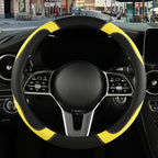 Black Yellow Breathable Microfiber Leather Steering Wheel Cover | Breathable Anti Slip Grip Cool Sporty Look Glow for Women Men