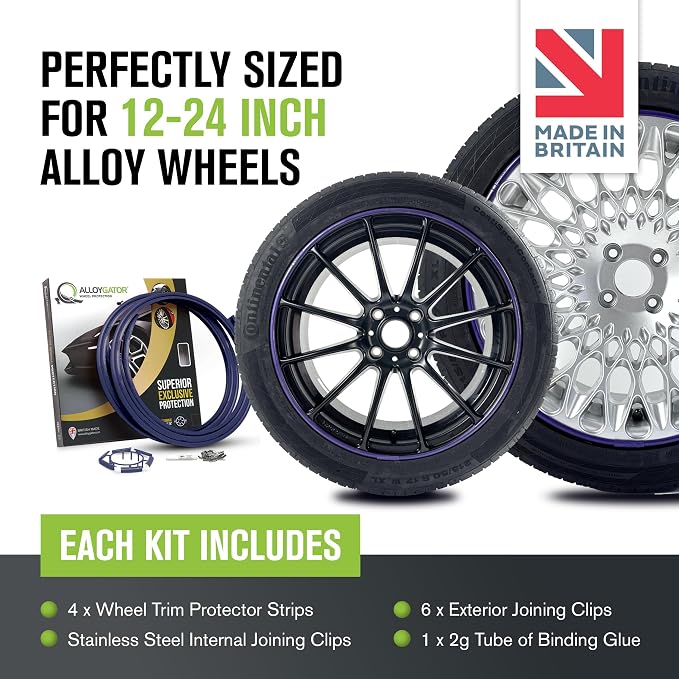 AlloyGator Purple Rim Protector for Car Wheels (Fits 12-24" Wheel Diameter) - Pack of 4 Premium Alloy Wheel Protector to Avoid Scratches & Scuffs - Adhesive Free Curb Rash Rim Protectors