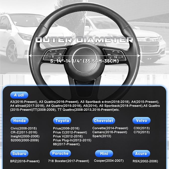 Car Steering Wheel Cover for Prius Civic Model 3 Model Y Camaro, Small Size 14-14.25 inch, Black and Blue Microfiber Leather