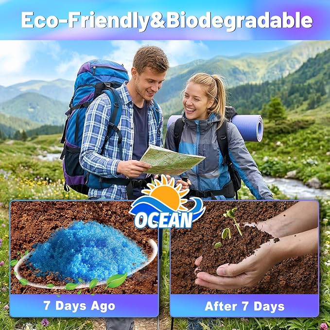 Poo Powder for Portable Toilet Gel Powder, Camping Toilet Gel 50PCS | Ocean Scent Pee Powder, Eco Toilet Gel for 650ml Urine/10g, Toilet Gel Powder for Outdoor Camping and Hiking