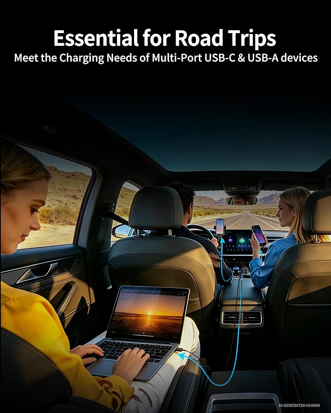 130W 3-Port USB C Super Fast Car Charger (with Voltage Display) for Samsung Galaxy S26/S25/ S24/S23/S22 Ultra/Z Fold/Flip, Android Phone, Type C Car Charger Adapter Accessories + 240W 3FT USB C Cable