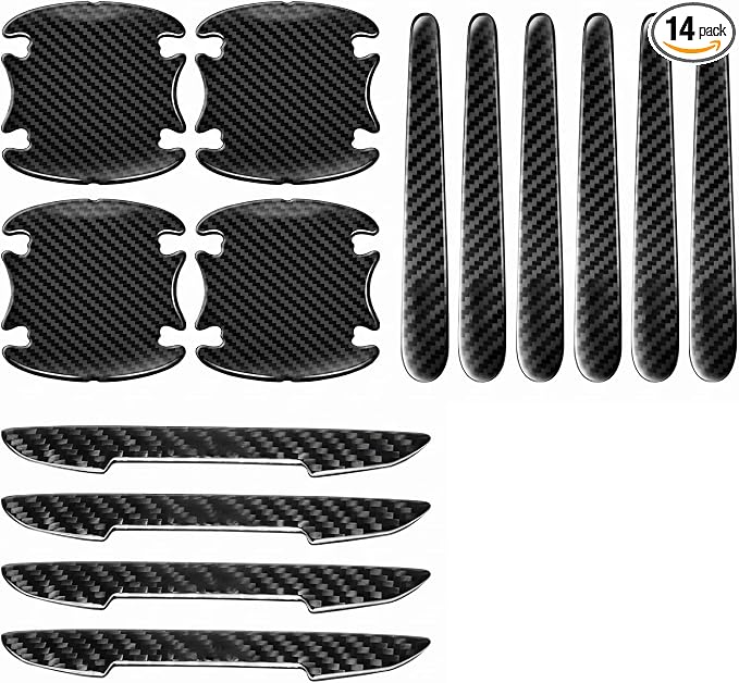 14 PCS Car Door Edge Guards, Carbon Fiber Door Handle Scratch Protector, Anti-collision Decorative Sticker, Universal for Most Cars, Trucks, SUVs (Black)