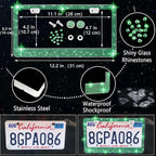 27 PCs Green Bling Car Accessories Set for Women, Steering Wheel Covers Universal Fit 15 Inch, Bling License Plate Frame, Bling Phone Holder, Bling Car Coasters (Green Diamond)