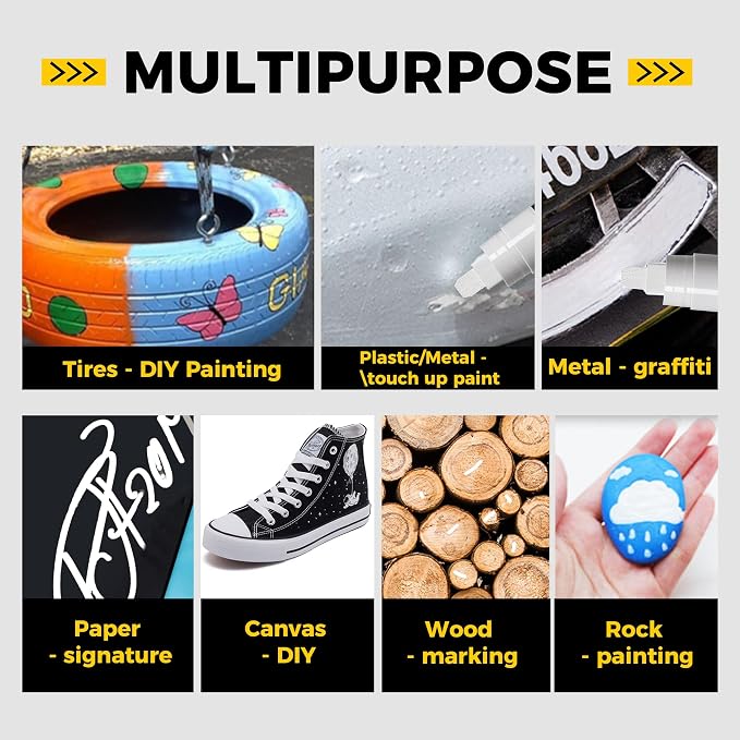 Jumbo Tire Marker White - 4 Pack 15mm Wide Tip Paint Pens for Car Tires Lettering, Large Capacity Premium Ink Waterproof Permanent Markers