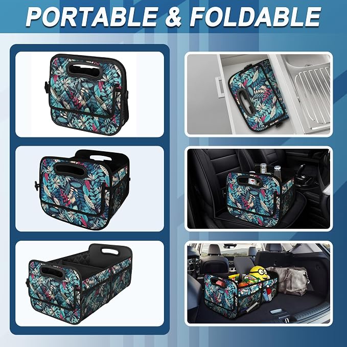 Car Trunk Organizer for SUV, Car Organizers and Storage with Reinforced Handles, Car Accessories for Women/Men 50L Waterproof Polyester Trunk Organizer(Medium, Leaves)