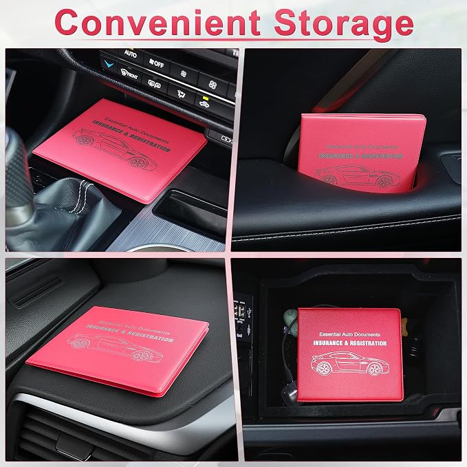 Car Registration and Insurance Card Holder, Vehicle Glove Box Car Organizer, Interior Car Accessories for Documents, Cards, License - 2 Pack