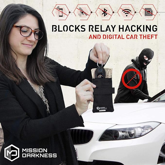 Faraday Bag for Keyfobs (2-Pack) / RF Shielding Protective Case for Smart Always On Keys Fobs Transmitters Small Electronics Vehicle Security Anti-Hacking Block Signal Relay