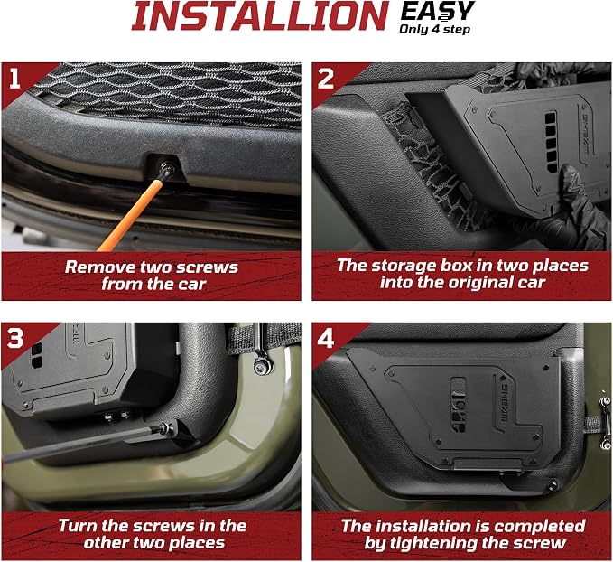 Metal Rear Door Pocket Storage Box for Jeep Wrangler JK JKU（2007-2017）, Accessories Car Door Organizer Storage Large Capacity,2PCS