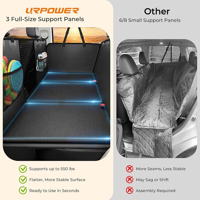 Upgraded PU Leather Back Seat Extender for Dogs - Large Hard Bottom Dog Car Seat Cover Holds 550lbs, Waterproof Dog Hammock Pet Bed with High-Density Foam Non-Slip Backseat Protector
