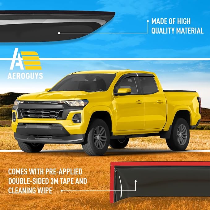 Extra Durable Window Deflectors Tape-On Window Visors Rain Guards Fit for Chevy Colorado 2023-2026 Crew Cab, Sun Visors, Wind Vent for Shades, Exterior Car Accessories - 4 pcs. AG0953