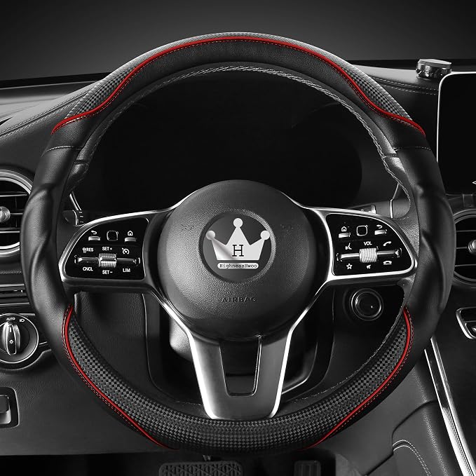 3D Car Steering Wheel Cover Comfort Grip Massage Sporty Anti-Slip Carbon Fiber Faux Leather for F150, Trucks, Jeep, Van, Car Handle Covers for All Seasons, 15.2-16in, Red
