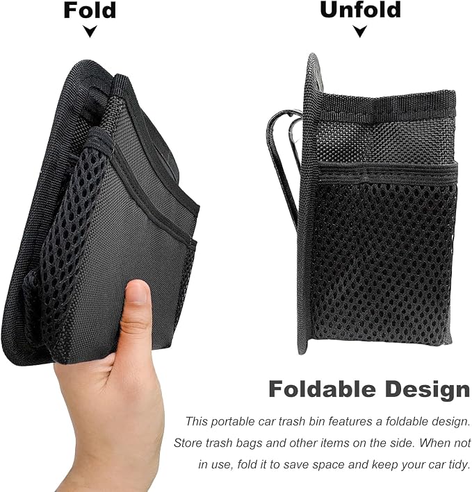 Car Trash Can, Foldable Multi-Pocket Design Auto Hanging Storage Container with Garbage Bags, Multifunctional Mini Oxford Storage Bag Garbage Holder for Cars SUVs Trucks (Black)