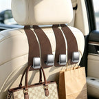 Car Headrest Hooks, Premium Suede with Metal Car Seat Back Storage Hooks for Handbag Coats Umbrella Backpack - 4 Pack, Brown