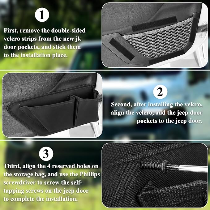 Oxford Front Door Storage Pockets Box, 2PCS Door Storage Pockets for 2011-2018 Jeep Wrangler JK JKU Accessories 2/4-Door, Door Net Pocket Replacement