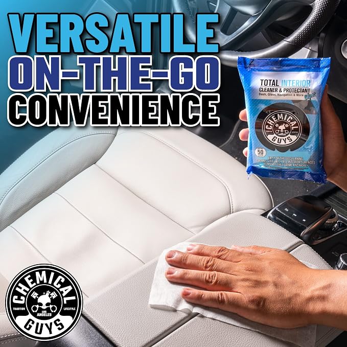 Total Interior Cleaner & Protectant Wipes – 50 Pack Multi Surface Car Interior Cleaning Wipes for Dashboards, Doors and Seats – Safe for Trucks, SUVs, RVs and Home Use