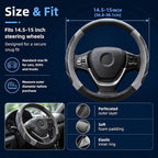 Steering Wheel Cover for 14.5" to 15" Wheels, Soft Padded Grip with Anti-Slip Inner Lining, Breathable Comfort for Daily Driving, Easy Stretch Fit for Cars, SUVs and Trucks, Black/Gray