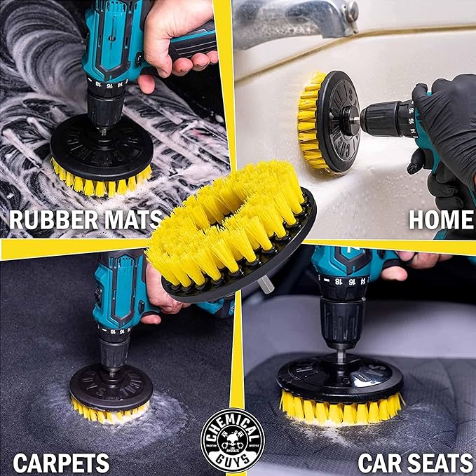 Foaming Citrus Fabric Clean Drill Brush Kit - High Foaming Stain and Odor Remover, Upholstery, Floor Mat & Car Carpet Cleaner, Deep Cleans & Deodorizes, Citrus Scent - 16 fl oz