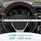 Dark Wood Grain Car Steering Wheel Cover, Standard 15 inch with Black Faux Leather Grip, Made to Fit Most Auto Truck Van SUV