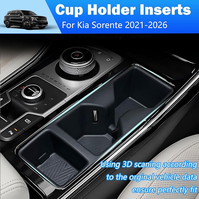Center Console Cup Holder for Kia Sorento 2021 2022 2023 2024 2025 2026 Accessories Cup Holder Inset TPE Drink Holder Organizer Cupholder Protector Mats Pad Interior Decoration Black