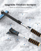 43.7" Extendable Ice Scrapers for Car Windshield for 12 Adjustable Length Settings with Foam Grip and 360° Pivoting Brush Head Detachable Snow Brush for Truck SUV(Blue)