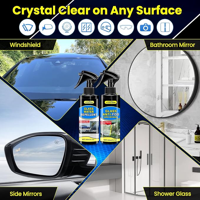 CYTITZHEN Water Repellent & Anti-Fog Spray for Quick Car Interior & Exterior Glass Care - Long-Lasting Hydrophobic Coating for Windshield, Windows, Mirrors & Helmets - Pack of 2