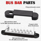 Marine Bus Bar 12V 150A 1/4" Stud Power Distribution Block, 12 Volt DC Battery Busbar, Automotive Buss Bar 12v for Car, Boat and Solar Wiring (Black)