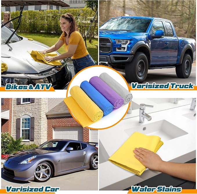 Premium Absorbent Car Drying Towel, 2 Pack 26' x17'' Super Soft Shammy Towel for Vehicle, Reusable Chamois Cloth for Car Drying, Dust Remove, Bathroom, Scratch/Spot/Streak Free, Yellow & Blue