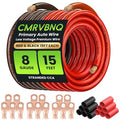 8 Gauge Battery Cable CCA Wire Kit, 15ft Each Red Black with Terminals Heat Shrink Tubes Low Voltage Primary Automotive Power Ground Cable for Car Audio Amp Subwoofer RV Wiring